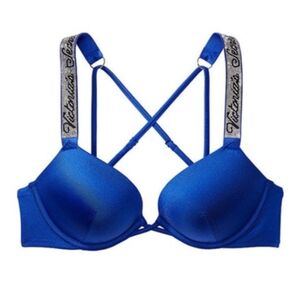 34B 34C 34D Victoria's Secret Swim Shine Strap Bombshell PushUp Bikini Top Blue